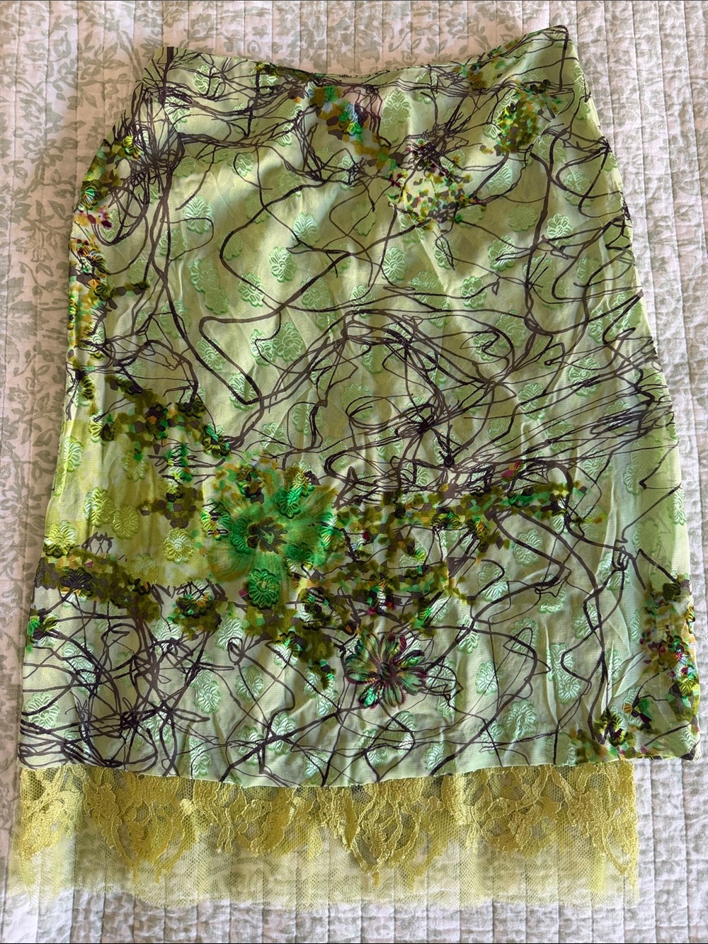 Christian Lacroix Bazar Paris Green Lace Overlay Skirt Size 38 Made in France